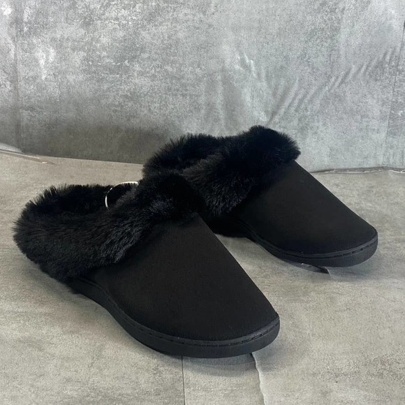 Nordstrom Rack Women's Black Holly Faux-Fur Round-Toe Slip-On Clog Slippers SZ S - Picture 2 of 14